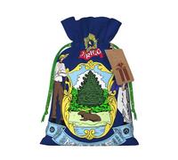 TBABMDPDM Bolsas de regalo de Navidad con estampado de bandera del estado de Maine, bolsas de arpillera con cordón, varios tamaños para recuerdos de fiesta