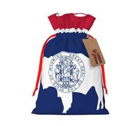 TBABMDPDM Bolsas de regalo de Navidad con estampado de bandera del estado de Wyoming, bolsas de arpillera con cordón, varios tamaños para recuerdos de fiesta