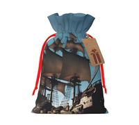 TBABMDPDM Bolsas de regalo de Navidad con estampado de barco pirata, bolsas de arpillera con cordón, varios tamaños para recuerdos de fiesta
