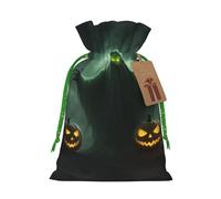 TBABMDPDM Bolsas de regalo de Navidad con estampado de calabaza de fantasma verde, bolsas de arpillera con cordón, varios tamaños para recuerdos de fiesta
