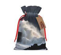 TBABMDPDM Bolsas de regalo de Navidad con estampado de faro en tormenta, bolsas de arpillera con cordón, varios tamaños para recuerdos de fiesta