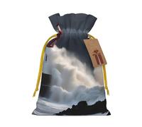 TBABMDPDM Bolsas de regalo de Navidad con estampado de faro en tormenta, bolsas de arpillera con cordón, varios tamaños para recuerdos de fiesta