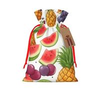 TBABMDPDM Bolsas de regalo de Navidad con estampado de frutas jugosas frescas, piña, bayas, uva, naranja, bolsas de arpillera con cordón, varios tamaños para recuerdos de fiesta