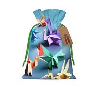 TBABMDPDM Bolsas de regalo de Navidad con estampado de grúas de papel multicolor de origami, bolsas de arpillera con cordón, varios tamaños para recuerdos de fiesta
