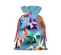 TBABMDPDM Bolsas de regalo de Navidad con estampado de grúas de papel multicolor de origami, bolsas de arpillera con cordón, varios tamaños para recuerdos de fiesta