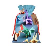 TBABMDPDM Bolsas de regalo de Navidad con estampado de grúas de papel multicolor de origami, bolsas de arpillera con cordón, varios tamaños para recuerdos de fiesta