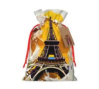 TBABMDPDM Bolsas de regalo de Navidad con estampado de la Torre Eiffel de París, bolsas de arpillera con cordón, varios tamaños para recuerdos de fiesta