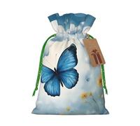 TBABMDPDM Bolsas de regalo de Navidad con estampado de mariposas azules y nubes, bolsas de arpillera con cordón, varios tamaños para recuerdos de fiesta