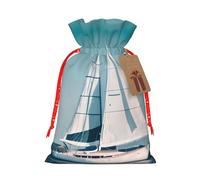 TBABMDPDM Bolsas de regalo de Navidad con estampado de paisaje de velero, bolsas de arpillera con cordón, varios tamaños para recuerdos de fiesta