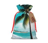 TBABMDPDM Bolsas de regalo de Navidad con estampado de palmeras de playa, bolsas de arpillera con cordón, varios tamaños para recuerdos de fiesta