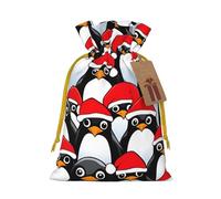 TBABMDPDM Bolsas de regalo de Navidad con estampado de pingüinos de Navidad, bolsas de arpillera con cordón, varios tamaños para recuerdos de fiesta