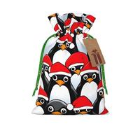 TBABMDPDM Bolsas de regalo de Navidad con estampado de pingüinos de Navidad, bolsas de arpillera con cordón, varios tamaños para recuerdos de fiesta