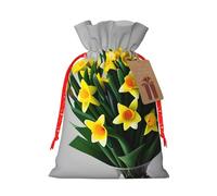 TBABMDPDM Bolsas de regalo de Navidad con estampado de ramo de narcisos, bolsas de arpillera con cordón, varios tamaños para recuerdos de fiesta