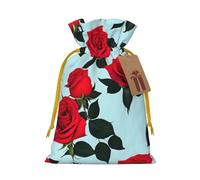 TBABMDPDM Bolsas de regalo de Navidad con estampado de rosas rojas, bolsas de arpillera con cordón, varios tamaños para recuerdos de fiesta