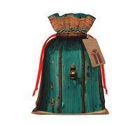 TBABMDPDM Bolsas de regalo de Navidad rústicas con estampado de puerta de madera antigua, bolsas de arpillera con cordón, varios tamaños para recuerdos de fiesta