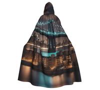 TBABMDPDM Capa con capucha para hombre y mujer, con estampado de noche de New York Manhattan, disfraz de bruja medieval para cosplay