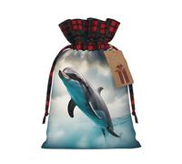 TBABMDPDM Divertido saco de Papá Noel con estampado de delfín mirando a ti, bolsa de regalo de lino con cordón, para almacenamiento de paquetes de fiesta de Navidad