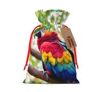 TBABMDPDM Fantásticas bolsas de regalo de Navidad con estampado de plumas de loro, bolsas de arpillera con cordón, varios tamaños para recuerdos de fiesta
