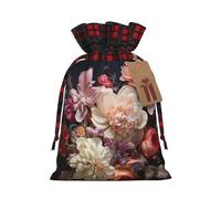 TBABMDPDM Hermoso saco de Papá Noel con estampado de flores, bolsa de regalo de lino con cordón, para almacenamiento de paquetes de fiesta de Navidad
