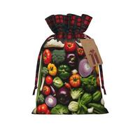 TBABMDPDM Introducción de varias verduras con estampado de Papá Noel, bolsa de regalo de lino con cordón, para almacenamiento de paquetes de fiesta de Navidad