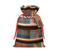 TBABMDPDM Librería de biblioteca impresa bolsas de regalo de Navidad, bolsas de arpillera con cordón, varios tamaños para recuerdos de fiesta
