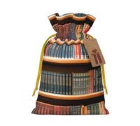 TBABMDPDM Librería de biblioteca impresa bolsas de regalo de Navidad, bolsas de arpillera con cordón, varios tamaños para recuerdos de fiesta