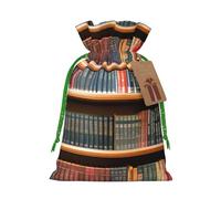 TBABMDPDM Librería de biblioteca impresa bolsas de regalo de Navidad, bolsas de arpillera con cordón, varios tamaños para recuerdos de fiesta