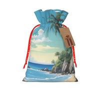 TBABMDPDM Palm Tree Rocky Shore - Bolsas de regalo de Navidad, bolsas de arpillera con cordón, varios tamaños para recuerdos de fiesta