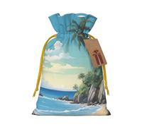TBABMDPDM Palm Tree Rocky Shore - Bolsas de regalo de Navidad, bolsas de arpillera con cordón, varios tamaños para recuerdos de fiesta