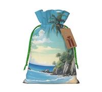 TBABMDPDM Palm Tree Rocky Shore - Bolsas de regalo de Navidad, bolsas de arpillera con cordón, varios tamaños para recuerdos de fiesta