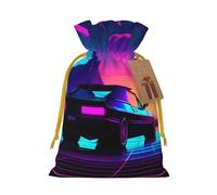 TBABMDPDM Retrowave - Bolsas de regalo de Navidad con estampado de imágenes, bolsas de arpillera con cordón, varios tamaños para recuerdos de fiesta