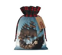 TBABMDPDM Saco de Papá Noel con estampado de barco pirata, bolsa de regalo de lino con cordón, para almacenamiento de paquetes de fiesta de Navidad