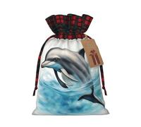 TBABMDPDM Saco de Papá Noel con estampado de delfín oceánico mirando a ti, bolsa de regalo de lino con cordón, para almacenamiento de paquetes de fiesta de Navidad