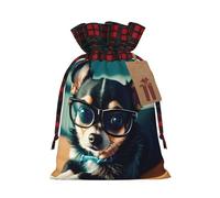 TBABMDPDM Saco de Papá Noel con estampado de gafas de perro chihuahua, bolsa de regalo de lino con cordón, para almacenamiento de paquetes de fiesta de Navidad