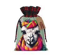 TBABMDPDM Saco de Papá Noel con estampado de llama en una bufanda, bolsa de regalo de lino con cordón, para almacenamiento de paquetes de fiesta de Navidad, Negro, pequeño