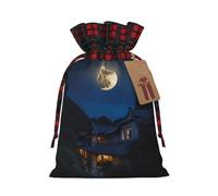 TBABMDPDM Saco de Papá Noel con estampado de luna llena en la noche, bolsa de regalo de lino con cordón, para almacenamiento de paquetes de fiesta de Navidad