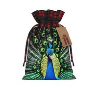 TBABMDPDM Saco de Papá Noel con estampado de pavo real fresco, bolsa de regalo de lino con cordón, para almacenamiento de paquetes de fiesta de Navidad