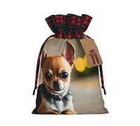 TBABMDPDM Saco de Papá Noel con estampado de perro chihuahua, bolsa de regalo de lino con cordón, para almacenamiento de paquetes de fiesta de Navidad