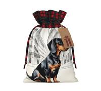 TBABMDPDM Saco de Papá Noel con estampado de perro salchicha parisino, bolsa de regalo de lino con cordón, para almacenamiento de paquetes de fiesta de Navidad