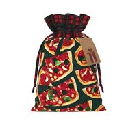 TBABMDPDM Saco de Papá Noel con estampado de pizza, bolsa de regalo de lino con cordón, para almacenamiento de paquetes de fiesta de Navidad