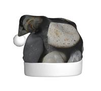 TBABMDPDM Sombrero de Papá Noel con estampado de piedra de guijarros, sombreros de Navidad para adultos, sombrero de Papá Noel para mujeres y hombres, fiesta de Navidad