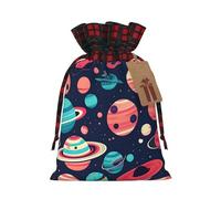 TBABMDPDM Space Planets - Saco de Papá Noel con estampado de Navidad, bolsa de regalo de lino con cordón, para almacenamiento de paquetes de fiesta de Navidad