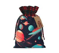 TBABMDPDM Space Planets - Saco de Papá Noel con estampado de Navidad, bolsa de regalo de lino con cordón, para almacenamiento de paquetes de fiesta de Navidad