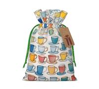 TBABMDPDM Teteras y tazas dibujadas a mano, bolsas de regalo de Navidad, bolsas de arpillera con cordón, varios tamaños para recuerdos de fiesta