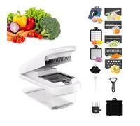 TBATM Corta Verduras Multifuncional 15-en-1, Mandolina de Cocina Manual, Picador de Cebolla con Recipiente, 7 Cuchillas, Pelador & Herramientas de Limpieza para Preparación de Comidas,Blanca