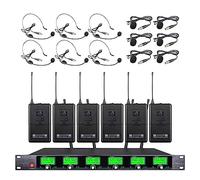 Tbaxo Sistema de micrófono inalámbrico de 6 canales UHF 6 Lavalier 6 Bodypacks 6 Micrófono de solapa 6 auriculares 6 para sistema de karaoke, boda, fiesta, reunión, escuela, iglesia, conferencias,