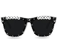 Tbay HELLO FORTY - Gafas de sol blancas para 40 cumpleaños para mujer, 40 años, para regalos de feliz cumpleaños, accesorios Deocr, Black