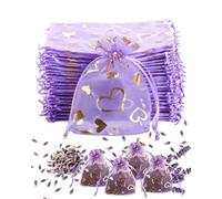 TBCDS 50 Bolsas de Lavanda Vacías, Sachets Corazón Tule con Cinta, Bolsitas Decorativas Perfume, Ambientador Armario Ropa, Repelente Polillas Alcanfor, Lila Suave