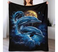 TBDUEPS Manta acogedora Delfines bajo la Luna para Mujer, de Lujo, Suave y acogedora, para sofá, Cama o papá, 180 x 200 cm