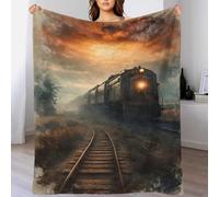 TBDUEPS Manta de Felpa Suave y acogedora con diseño de Tren al Atardecer para Adultos, Ideal como sofá para Parejas, esposos, Esposas, Mujeres y Hombres, 150 x 200 cm.